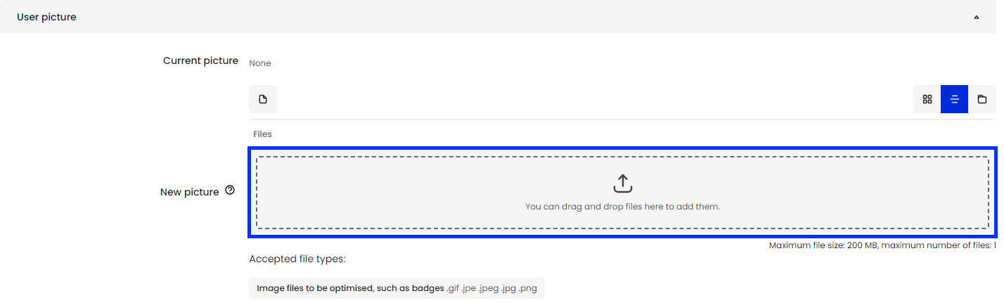 Moodle - Edit Profile - User Picture Drag and Drop